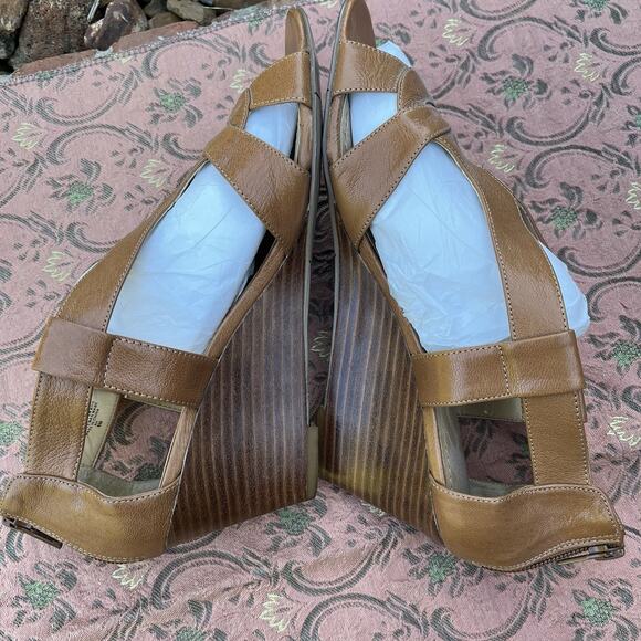 Nine West Sandals Women's 9M Wedge Zip Brown Leather Strappy - Picture 3 of 7